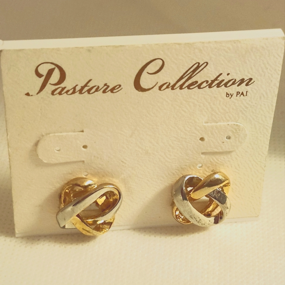 Gold and Silver Knot Clip On Earrings NEW